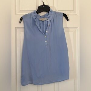 LOFT Women's Sky Blue Ruffle Neck Blouse